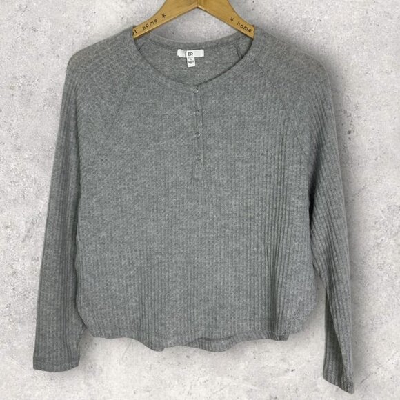 NEW Nordstrom Oversized Waffle Knit Snap Henley Long Sleeve Heather Grey Small S - Picture 3 of 13